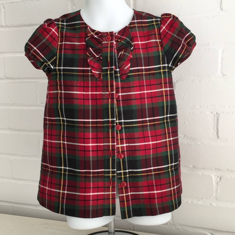 Janie and Jack Girls Size 5T Classic Christmas Plaid Dressy Short Sleeve Top